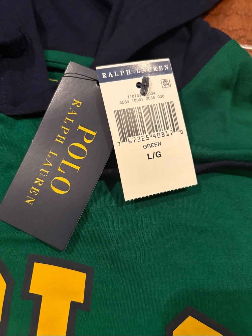 Polo Ralph Lauren Logo Color block Long Sleeve Hoodie Shirt Size Large NWT